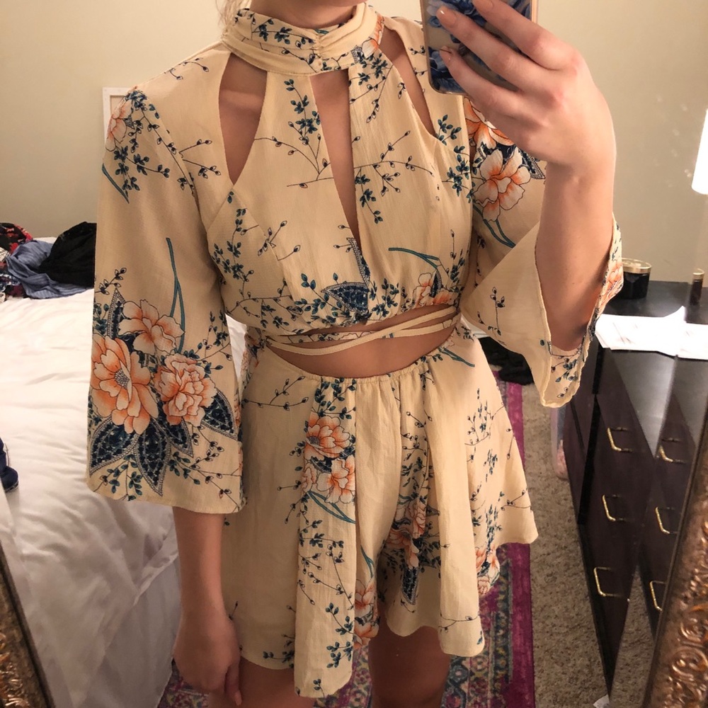 Floral cutout romper